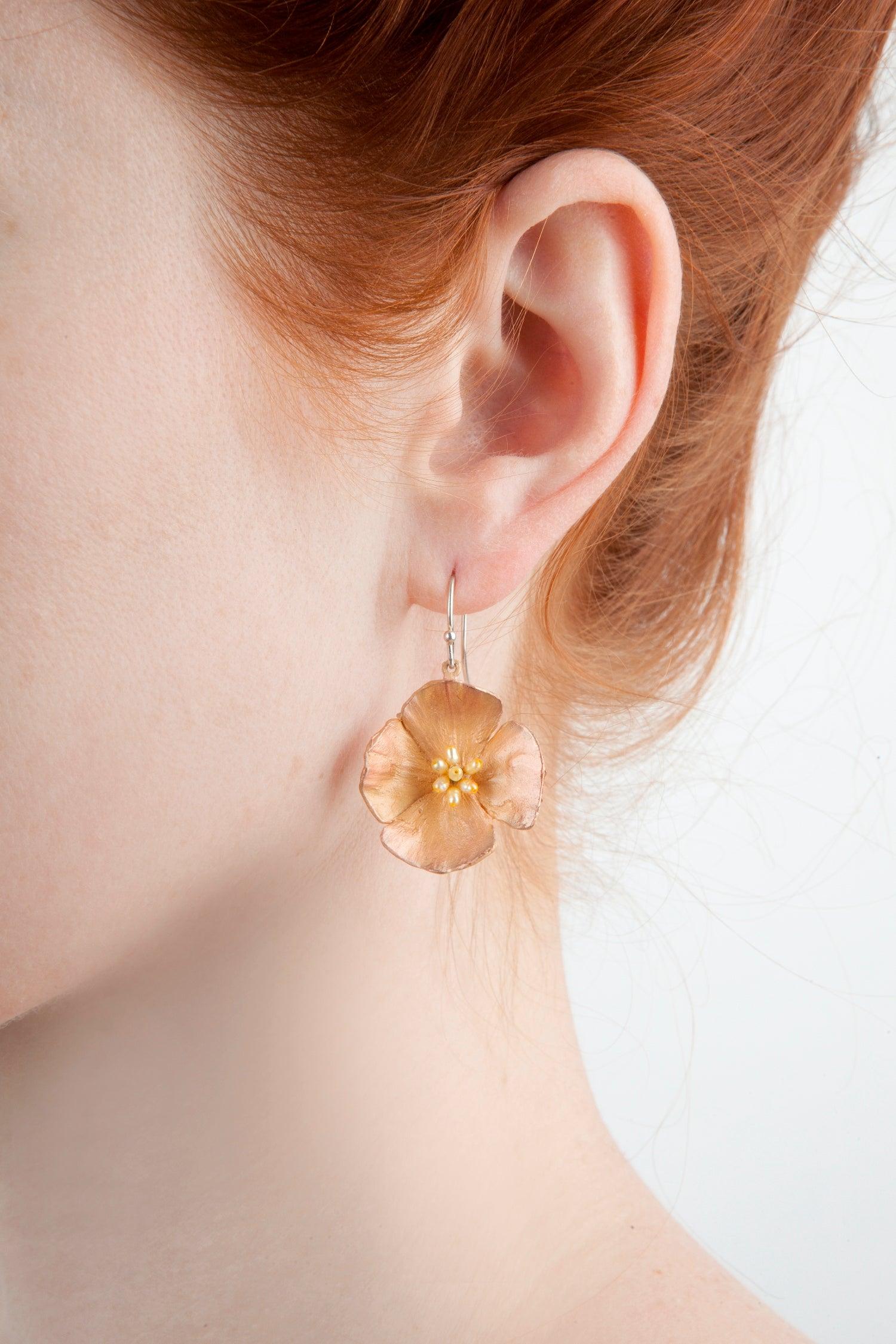 California Poppy Earrings - Large Flower - Michael Michaud Jewellery