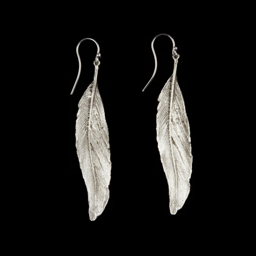 Feather Earring - Long Single Wire Silver - Michael Michaud Jewellery