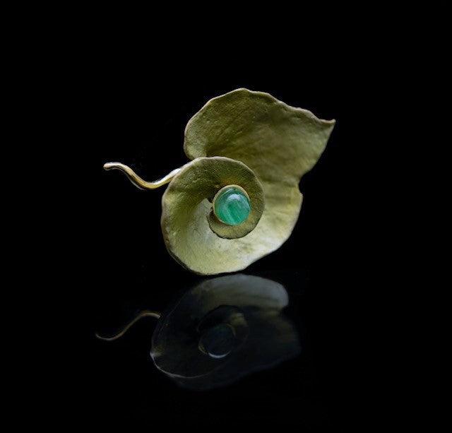 Spiral Geranium Brooch with Emerald - Michael Michaud Jewellery