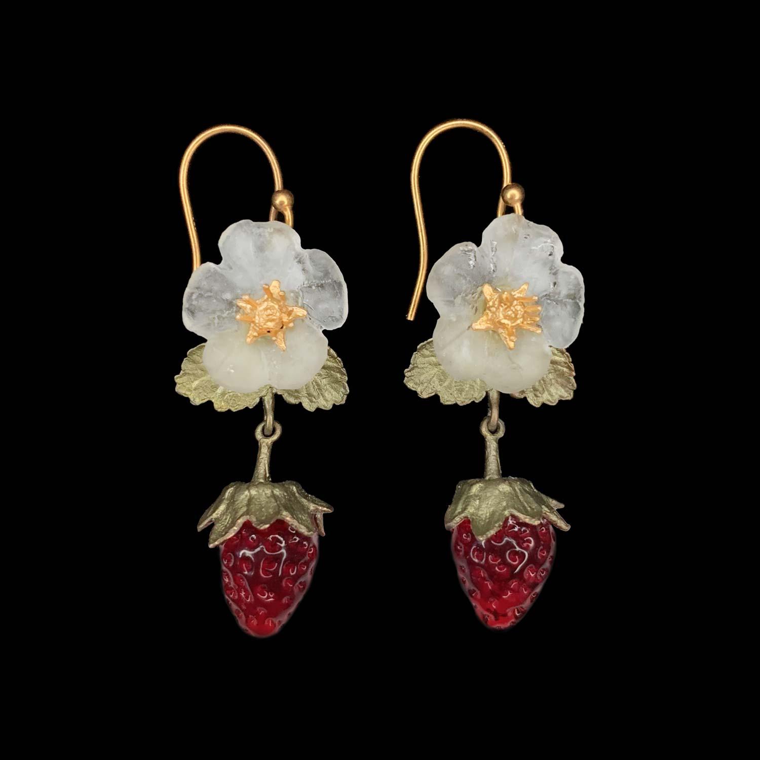 Strawberry Earrings - Flower Wire Drop - Michael Michaud Jewellery