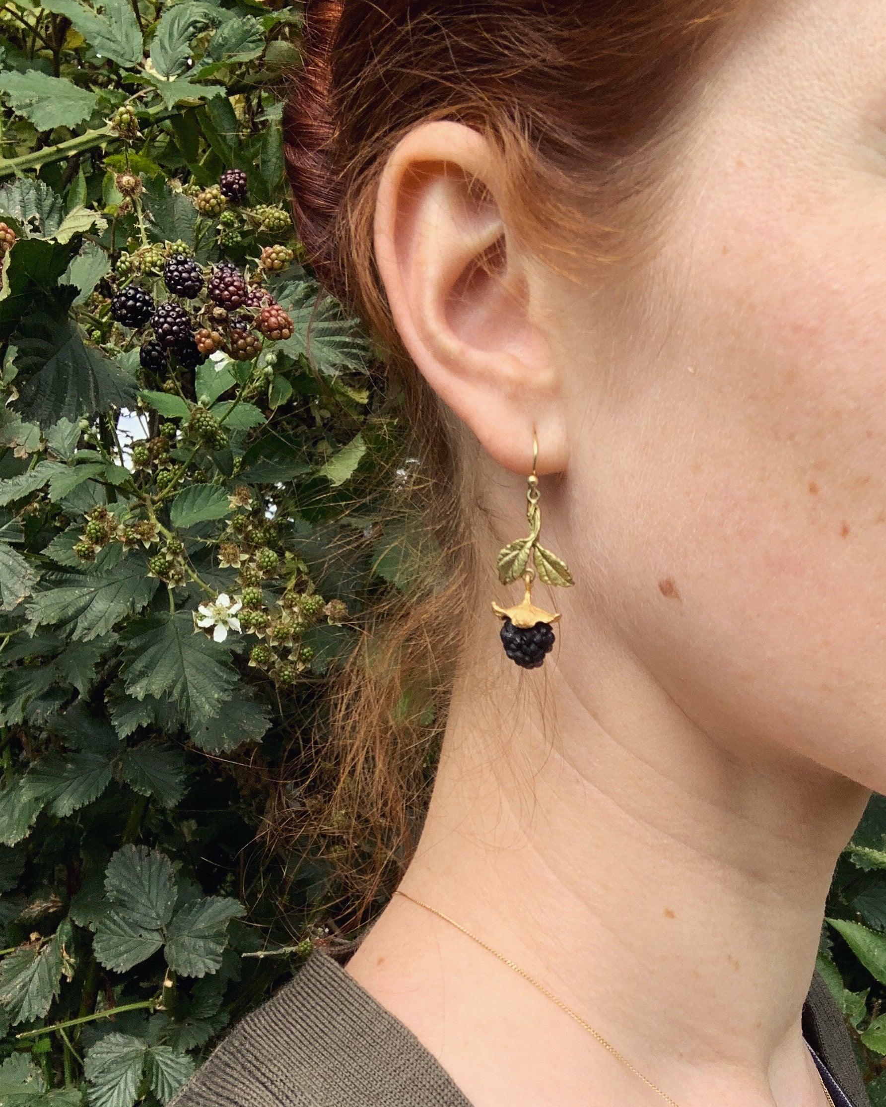 Blackberry Earrings - Leaf Dangle Wire - Michael Michaud Jewellery